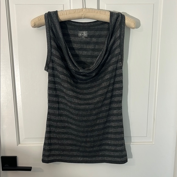 Converse Tops - Converse Black and Silver Striped Cowl Neck Tank